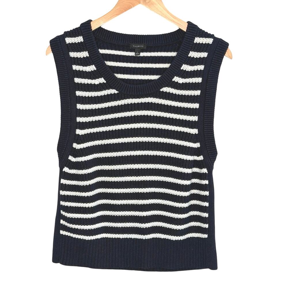 Talbots navy white stripe knit sleeveless top size large